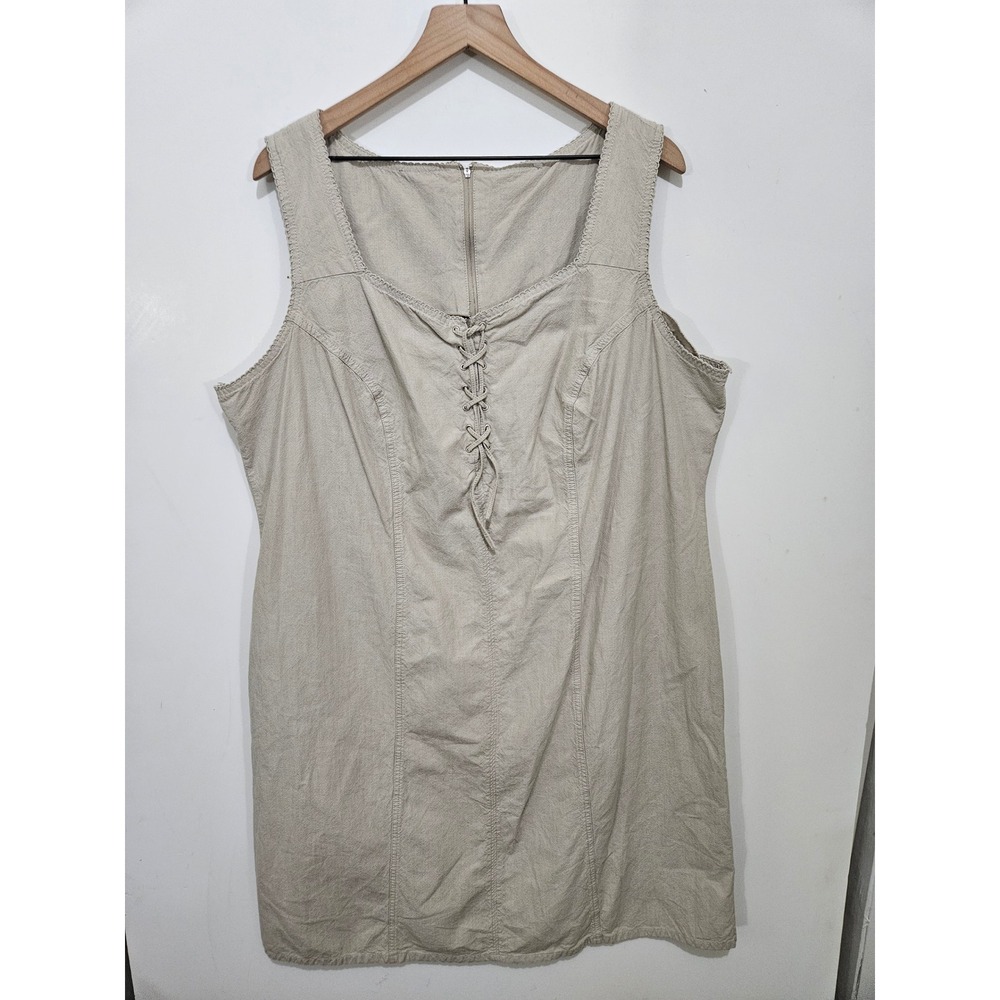 Faded Glory Khaki Tan Cotton Lace Up Sleeveless Dress Women 24 Y2K Cottagecore